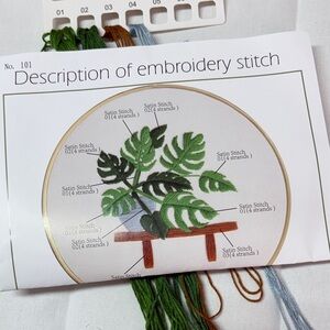 Embroidery Stitch Guide with Green Leaf Design